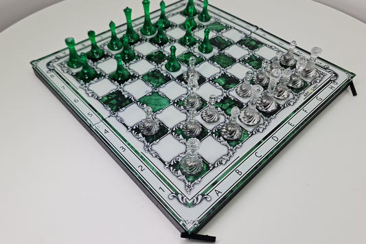 Șah exclusivist: "Jad Imperial" – Șah Verde & Transparent din sticlă securizată, 50x50 cm